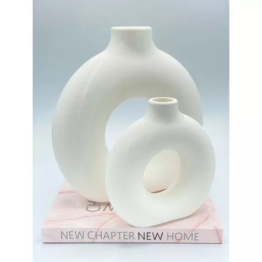 Kit 2 Vasos Decorativos Donut com Plantas Artificiais - Estilo Nórdico para Decoração de Sala